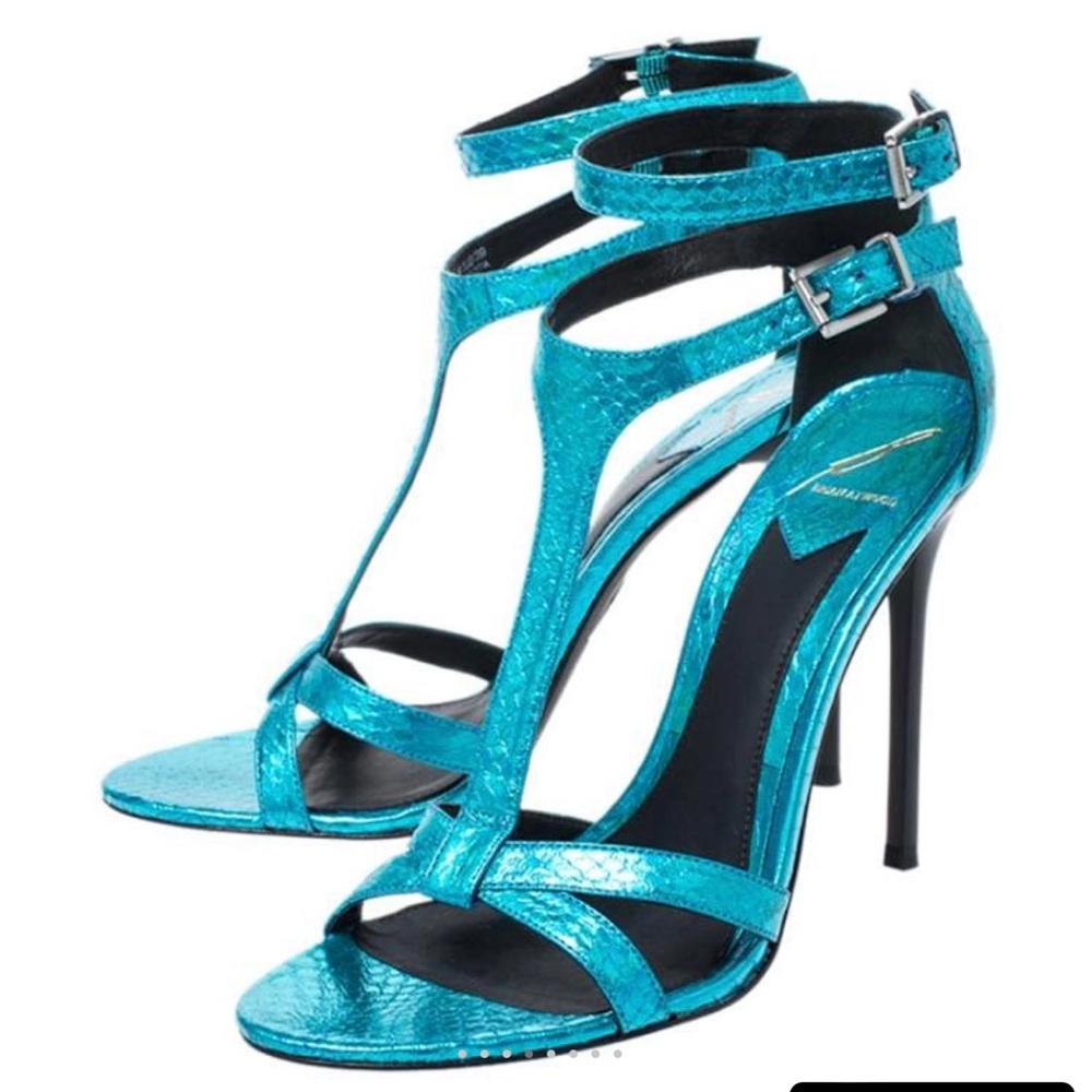 Brian Atwood Metallic Blue Python Embossed Leathe… - image 2